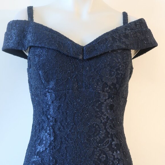 NWT Women R&M Richards Blue Lace Off the Shoulder Shimmer Mermaid Gown Dress 10P - Picture 4 of 14